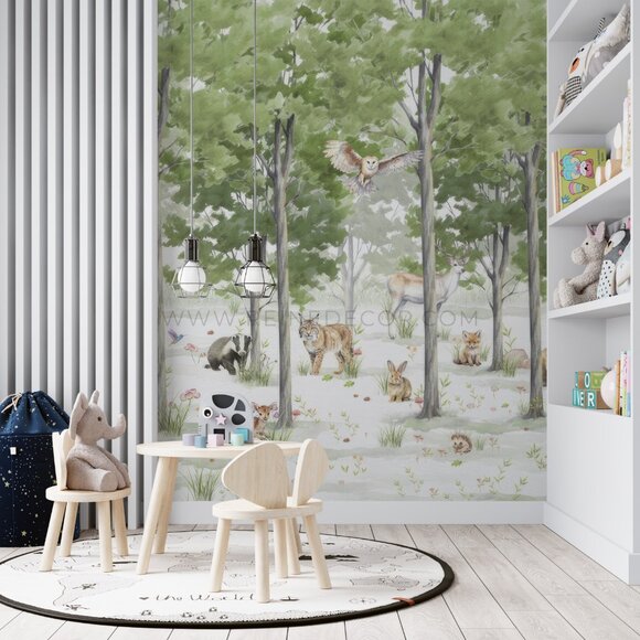 Woodland Animals in a Forest Wallpaper | Adorable Kids Room Decor - Picture 4 of 9